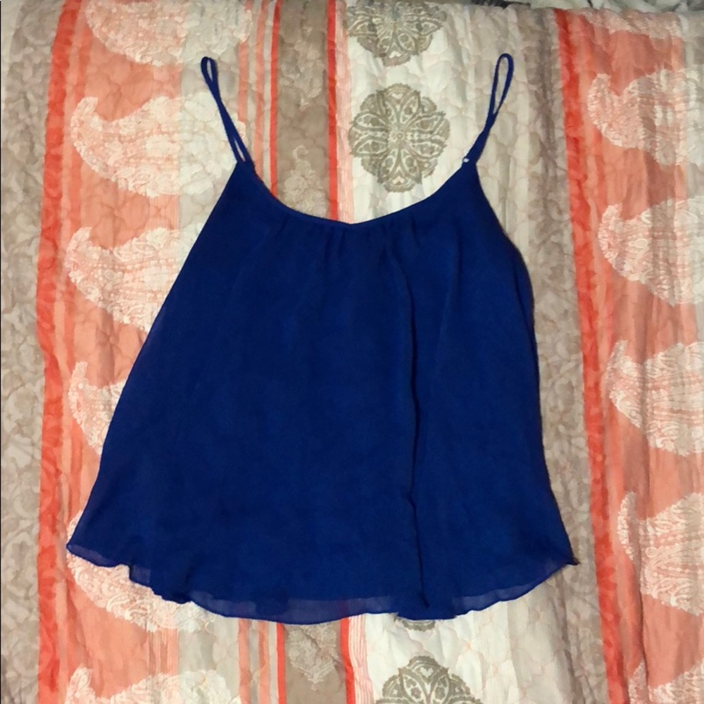 Blue Flowy Spaghetti Strap Blouse